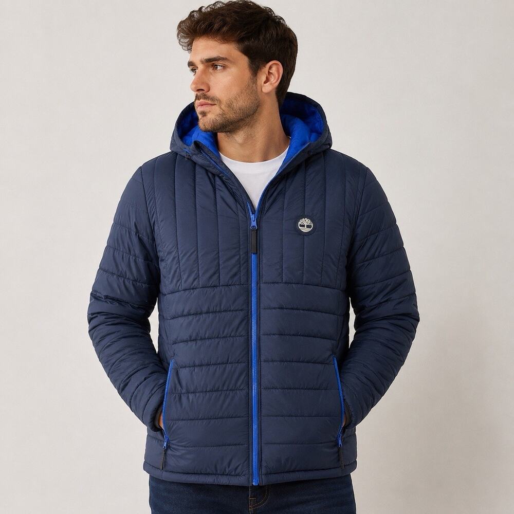 Timberland puffer jacket men’s Medium Navy Blue Hooded Timberland Jacket
